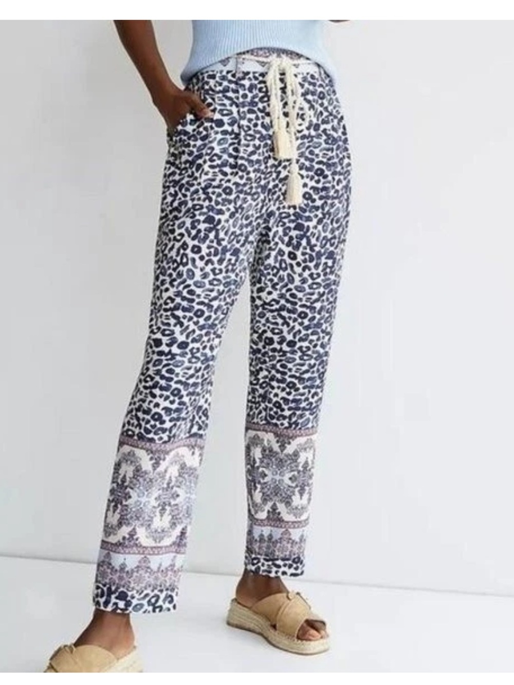 Anthropologie Ollari Leopard Tasseled Rope Belt trouser pants size XS
